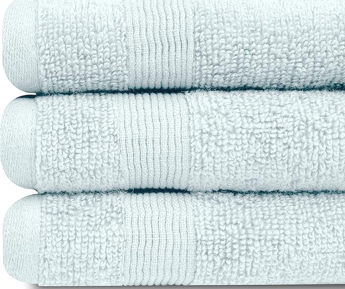 White Classic Resort Collection Soft Washcloth Face & Body Towel Set | 12x12 Luxury Hotel Plush & Absorbent Cotton Wash Clothes [12 Pack, Light Blue]