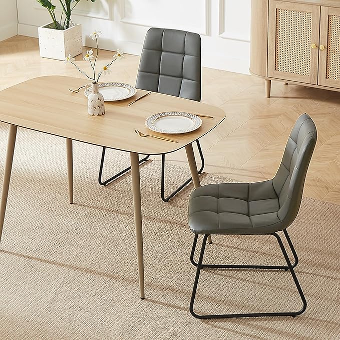 47.2'' Modern Dining Table Set for 4 - Wood Table with Cat Scratch Resistant Surface & 4 Gray Leather U-Shaped Chairs, Kitchen & Dining Room Furniture, Ideal for Small Spaces