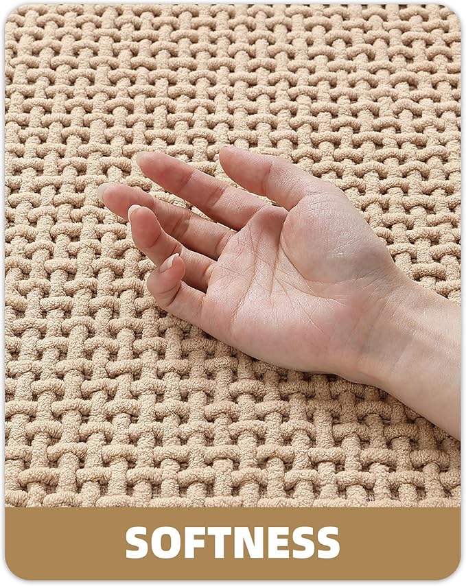 Color&Geometry Ultra Soft Chenille Bathroom Rugs Non Slip Rubber Backing, Machine Washable, Super Absorbent Floor Mat for Bathroom, Bathtub & Shower, Quick Dry Beige Bath Mat, Standard Sized,17"x29.5"