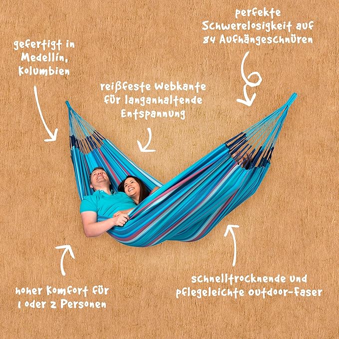 LA SIESTA Brisa Classic Hammock, Handmade, Weather-Resistant, Tear-Resistant Hammock for Indoor & Outdoor Relaxation, Size-King - Wave