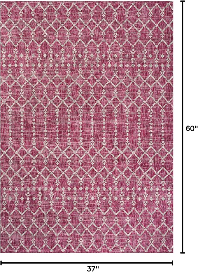 JONATHAN Y Moroccan Geometric Indoor Outdoor Area Rug 3X5 Fuchsia/Light Gray, Ourika Textured Weave for Backyard, Patio, Porch, Easy-Cleaning, High Traffic, Pet-Friendly, Non-Shedding (SMB108Q-3)