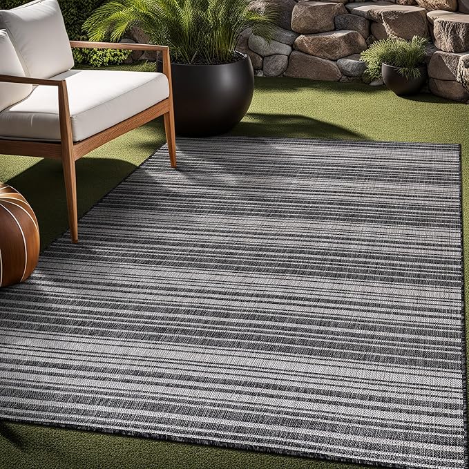 Stripe Outdoor Rug 6x9 Washable Outside Carpet for Indoor Patio Porch Waterproof Easy Cleaning Non Shedding Area Rugs Dark Gray 6 x 9
