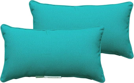 Indoor/Outdoor Decorative Lumbar Throw Pillows Water Resistant, 18"x10" Set of 2 for Patio Furniture Bolster Rectangle Pillows - Teal