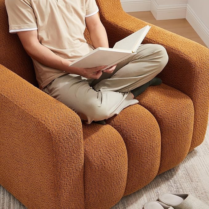 Oversized Accent Chair, Modern Living Room Chairs, Comfy Boucle Fabric Upholstered Armchair for Bedroom, Office, Waiting Room (Curry)