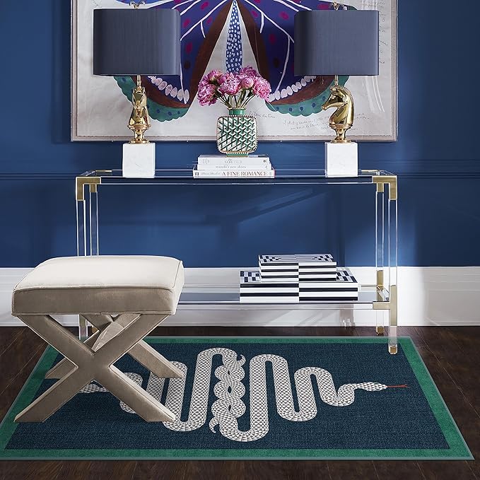 RUGGABLE x Jonathan Adler Washable Modern Area Rug – Venom Sapphire 3x5, Stain-Resistant, Non-Slip – Small Machine Washable Rugs for Living Room, Bedroom, Hallway, Entryway & Office–with Standard Pad
