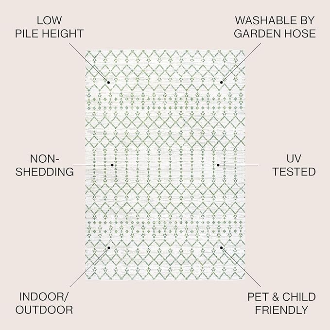 JONATHAN Y Moroccan Geometric Indoor Outdoor Area Rug 8X10 Green/Ivory, Ourika Textured Weave for Backyard, Patio, Porch, Easy-Cleaning, High Traffic, Pet-Friendly, Non-Shedding (SMB108R-8)