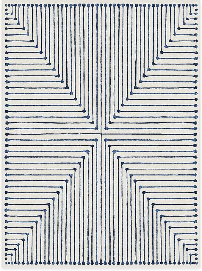 RUGGABLE x Jonathan Adler Machine Washable Modern Area Rug – Inkdrop Slate Blue 9x12, Stain-Resistant, Non-Slip – Large Rugs for Living Room, Bedroom, Hallway, Entryway & Office–with Standard Pad