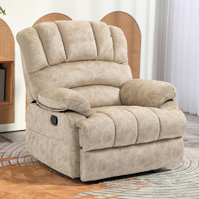 Large Recliner, 23" Wide Seat, A Recliner with Three Position, Recliner Chair Oversized with Two Side Pockets, Light Beige