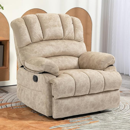 Large Recliner, 23" Wide Seat, A Recliner with Three Position, Recliner Chair Oversized with Two Side Pockets, Light Beige