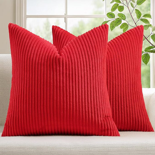 Mecatny Corduroy Decorative Throw Pillow Covers 24x24 Set of 2 for Sofa Living Room, Soft Neutral Boho Couch Pillow Covers for Home Decor, Red