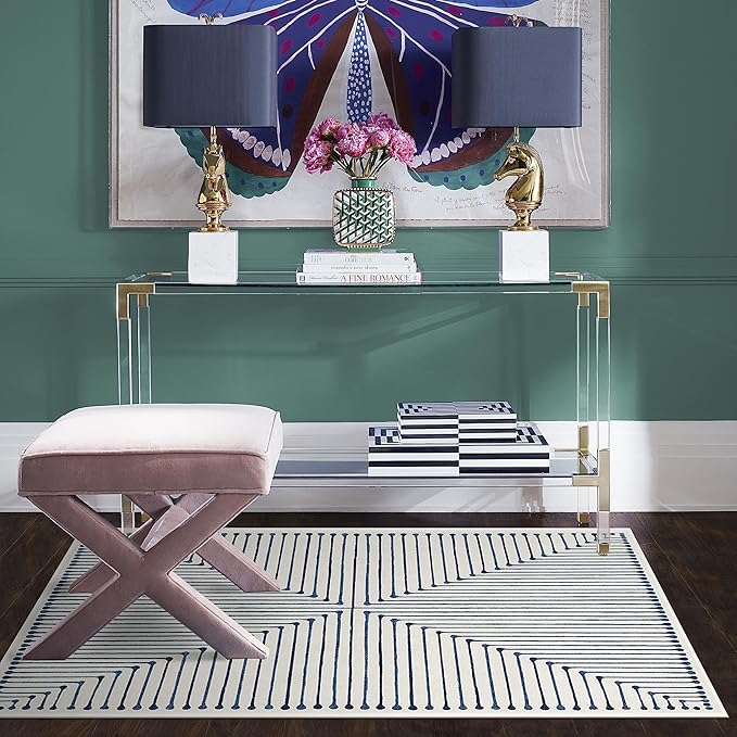 RUGGABLE x Jonathan Adler Machine Washable Modern Area Rug – Inkdrop Slate Blue 4x6, Stain-Resistant, Non-Slip – Medium Rugs for Living Room, Bedroom, Hallway, Entryway & Office–with Cushioned Pad