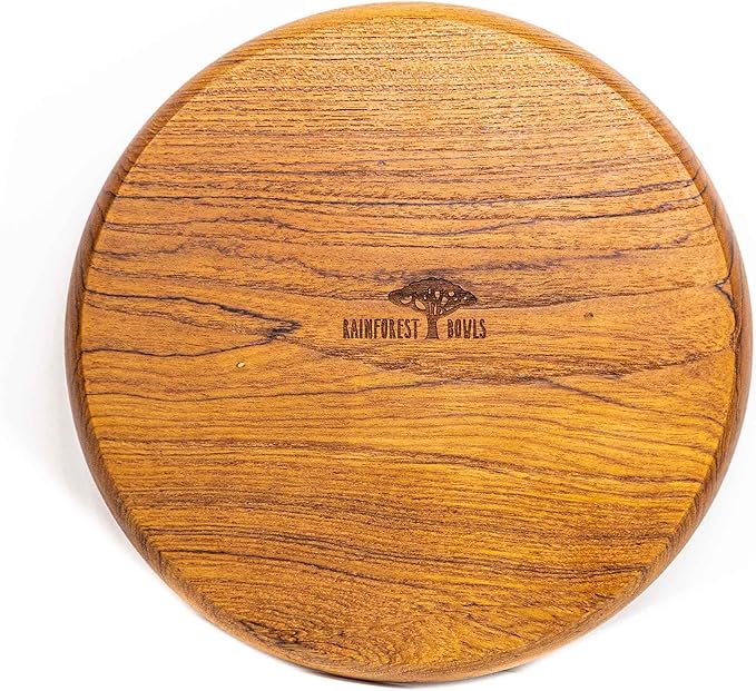 Rainforest Bowls Set of 4 10" Round Javanese Teak Wood Dinner Plates- Perfect for Everyday Use- Hot & Cold Friendly, Ultra-Durable, Premium Wooden Plates- Handcrafted by Indonesian Artisans