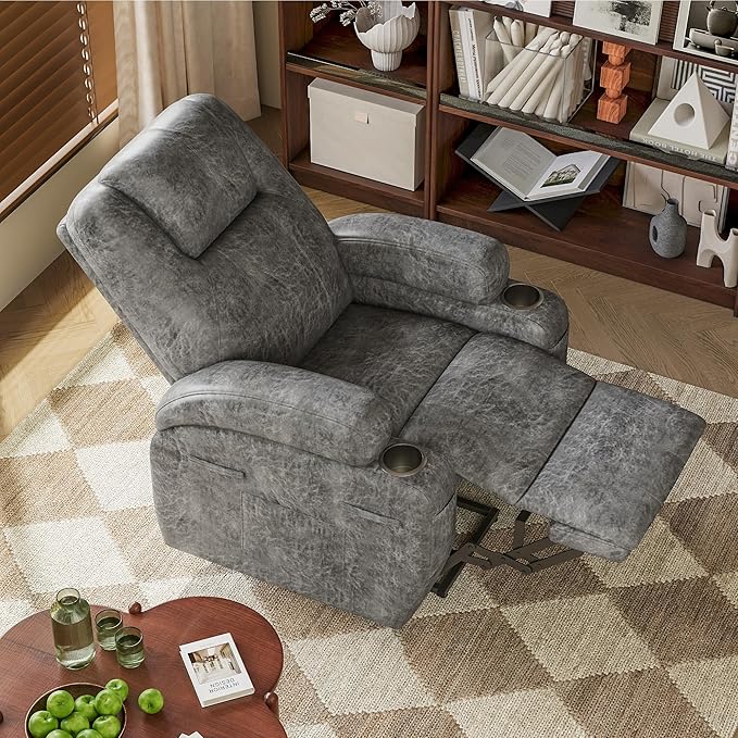 Electric Power Lift Recliner Chair with Massage for Elderly Corduroy Fabric Recliner Single Sofa with Cup Holders, Side Pockets and Remote Control for Living Room Bedroom (Leathaire, Light Gray)