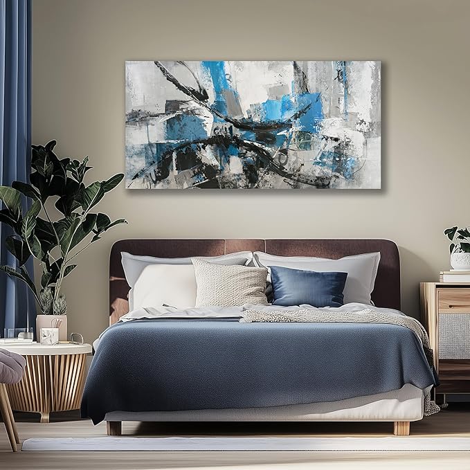 Belmrxne Abstract Wall Decor Blue and Gray Wall Art Trendy Room Decor Personalized Artwork for Living Room Bedroom Dining Room Office Home Decor 24x48 Inch