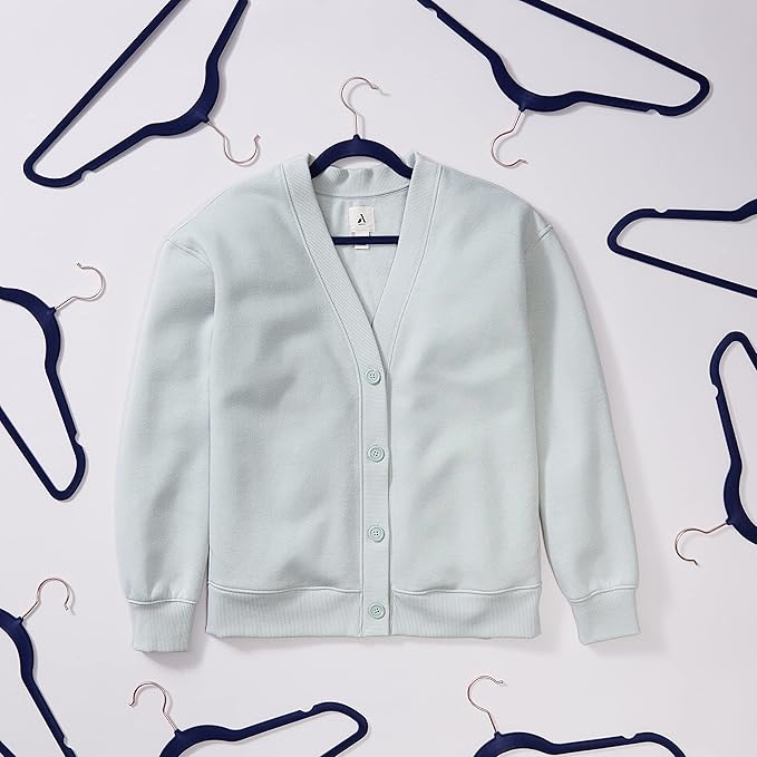 Amazon Basics Slim Velvet, Non-Slip Suit Clothes Hangers, Pack of 50, Navy Blue/Rose Gold