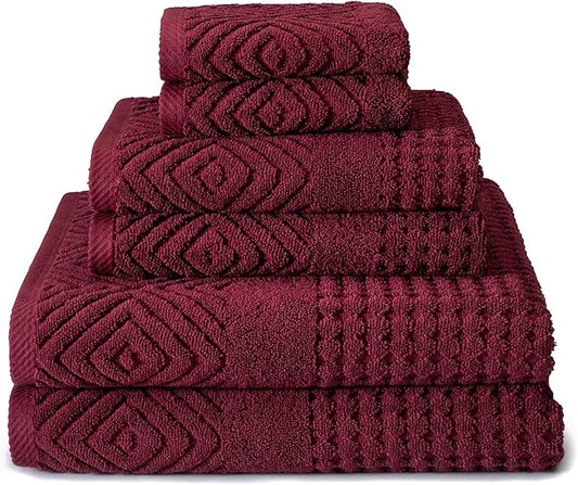 Texere 100% Organic Cotton 700 GSM Luxury Bath Towel Sets - Ultra Soft Hotel and Spa Quality, 2 Large Bath Towels, 2 Hand Towels, 2 Washcloths (Diamond, Merlot, 6 Piece)