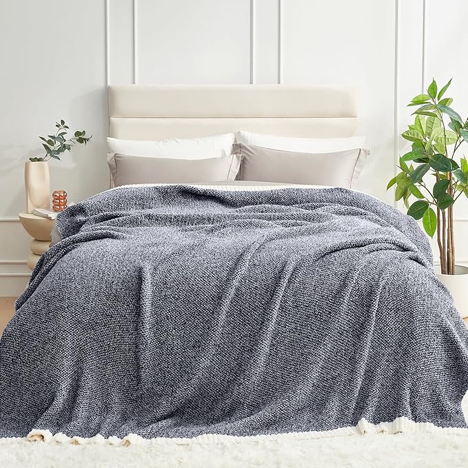 Snuggle Sac Heather Navy Oversized Twin-XL Size Blanket, Super Soft, Warm, Knit, 66x90 inches