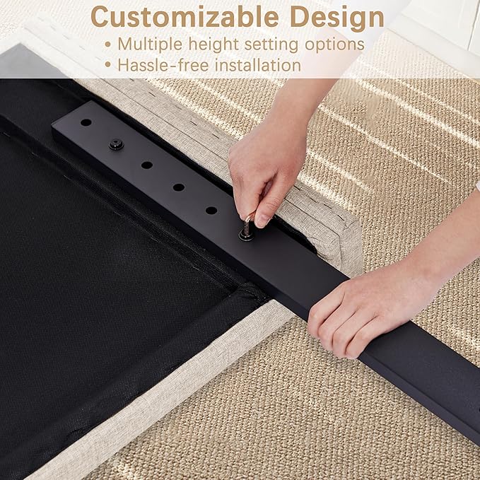 VECELO Headboard Queen Size, Linen Upholstered Headboards Only with Nailhead Trim Wingback, Square Stitched Design, Adjustable Height from 40" to 49.8", Oatmeal