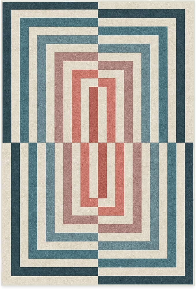 RUGGABLE x Jonathan Adler Washable Modern Area Rug – Op Art Teal 6x9, Stain-Resistant, Non-Slip – Medium Machine Washable Rugs for Living Room, Bedroom, Hallway, Entryway & Office–with Cushioned Pad
