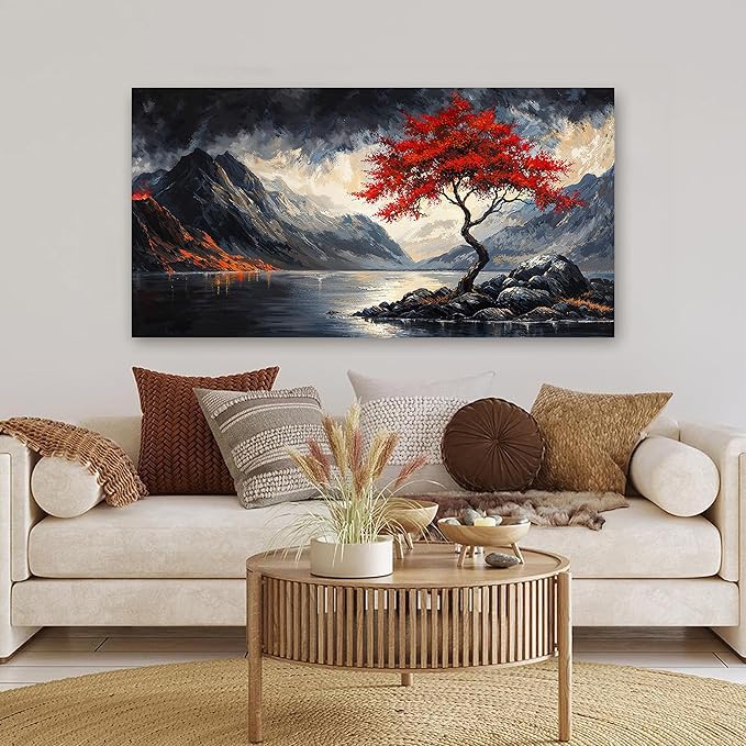 Canvas Wall Art Decor Black and White Vintage Wall Art Wall Art Decorations for Living Room Large Landscape Wall Art Prints Art Work for Wall Decor Red Artwork for Walls Home Office Decor 24" X 48"