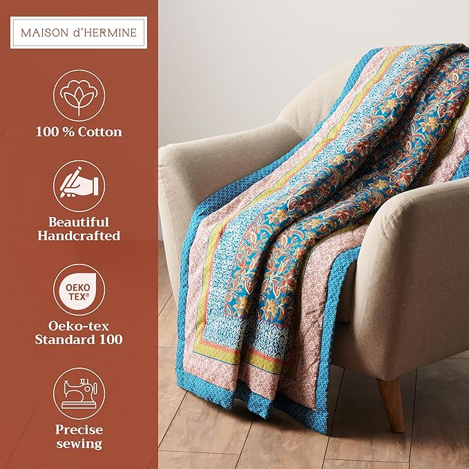 Maison d' Hermine Throw Blanket for Couch Lightweight Soft Warm Breathable Cotton Throw Blankets for Bed Girls Boys Women Men Gifts Sofa Travel Living Room Chair Bedding (50"x60", Kerala)