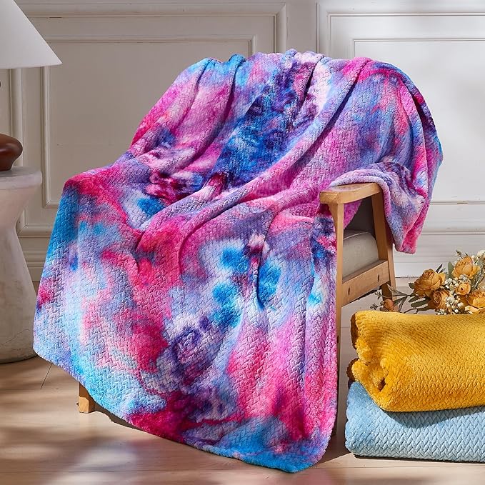 NEWCOSPLAY Super Soft Twin Blanket Deep Purple Rainbow Premium Silky Flannel Fleece Leaves Pattern Lightweight Bed Blanket All Season Use (Deep Purple Rainbow, Twin(60"x80"))