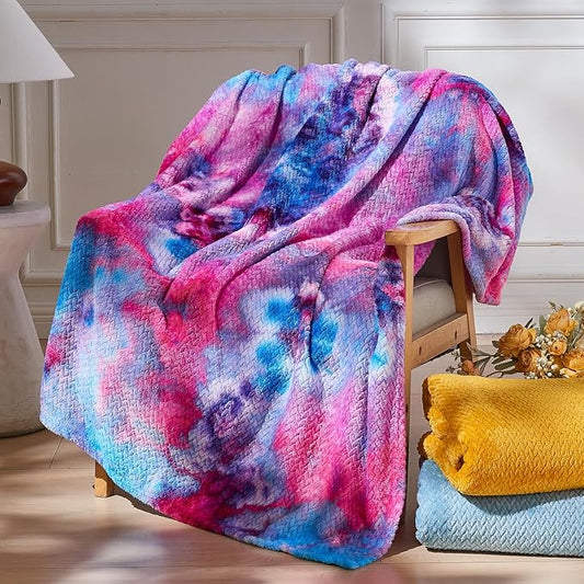 NEWCOSPLAY Super Soft Twin Blanket Deep Purple Rainbow Premium Silky Flannel Fleece Leaves Pattern Lightweight Bed Blanket All Season Use (Deep Purple Rainbow, Twin(60"x80"))
