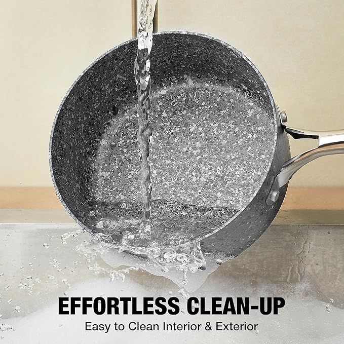 Saucepan Set, Nonstick 2Qt & 3Qt Sauce Pans with Lids, Small Pot with Lid - Natural Granite, Grey