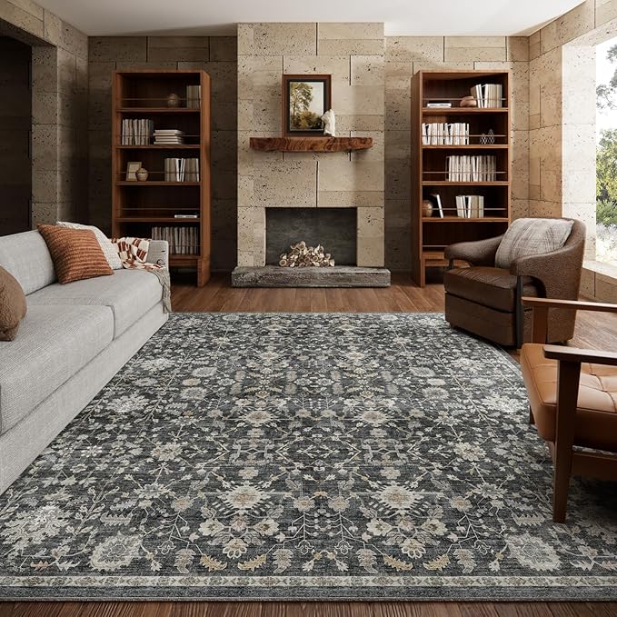 8x10 Washable Area Rugs Ultral Soft Non-Slip Stain Resistant Vintage Boho Large Carpet for High-Traffic Living Room & Dining Room