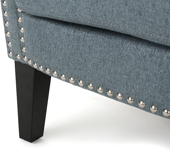 Christopher Knight Home Brice Vintage Scroll Arm Studded Fabric Club Chair, Steel Blue / Dark Brown