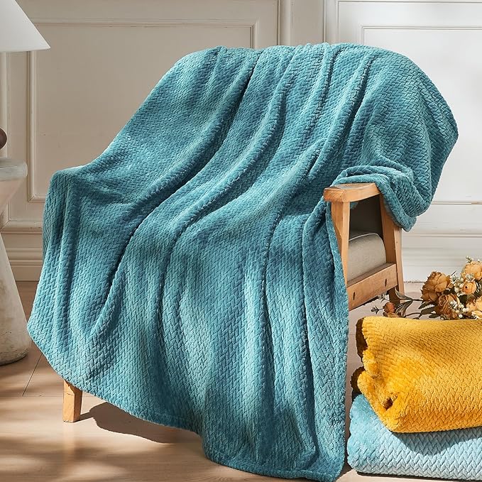 NEWCOSPLAY Super Soft Throw Blanket Dark Blue Premium Silky Flannel Fleece Leaves Pattern Lightweight Bed Blanket All Season Use (Dark Blue, Throw(50"x60"))