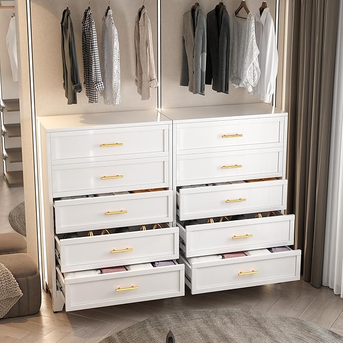 Metal Dresser Tall White Dresser for Bedroom Chest,53.54" H White Drawer Chest, Closet Dressers & Chests of Drawers for Living Room, Hallway (5 Drawers)