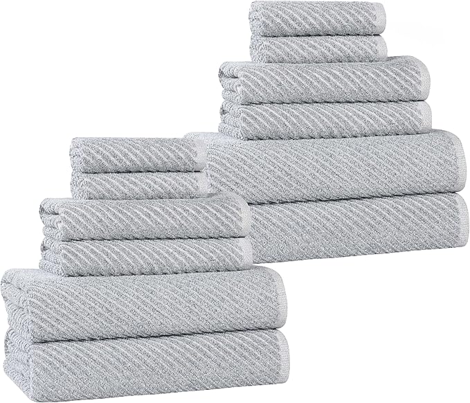 Superior Amelia Viscose Cotton Blend Medium Weight Towels, for Bathroom, Shower, Spa, Plush, Quick Dry, Ultra-Soft Towels, Bath Essentials, Ribbed Design, 12 Piece Assorted Towel Set, Denim Blue