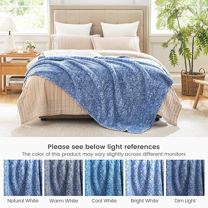 Cozy Bliss Ultra Soft Reversible Double Sherpa Sided Blanket, Fluffy Thick Warm Plush Fuzzy Blanket for Couch, Bed and Gifts (Mottled Navy Blue, 60" x 80")