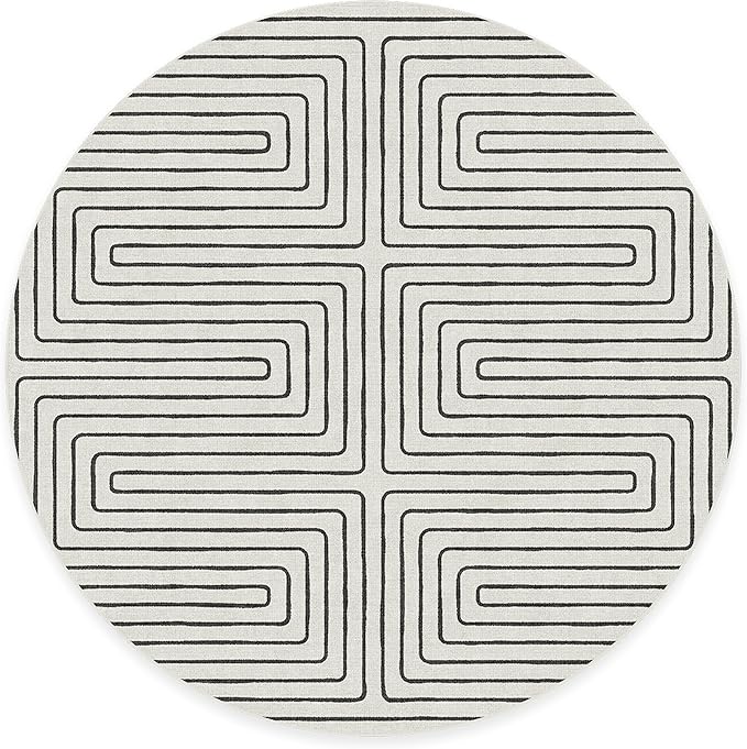 RUGGABLE x Jonathan Adler Machine Washable Area Rug – Labyrinth Black/Ivory 8 ft Round, Stain-Resistant, Non-Slip – Large Rugs for Living Room, Bedroom, Hallway, Entryway & Office–with Cushioned Pad
