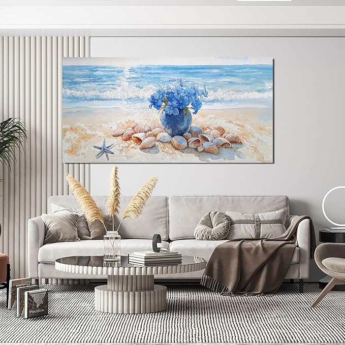 AIXMGSJS Canvas Wall Art Decor Modern Landscape Art Wall For Living Room Coastal Wall Art Blue Floral Wall Decor Modern Canvas Wall Art Large Artwork for Walls For Home Kitchen Office Decor 24" X 48"