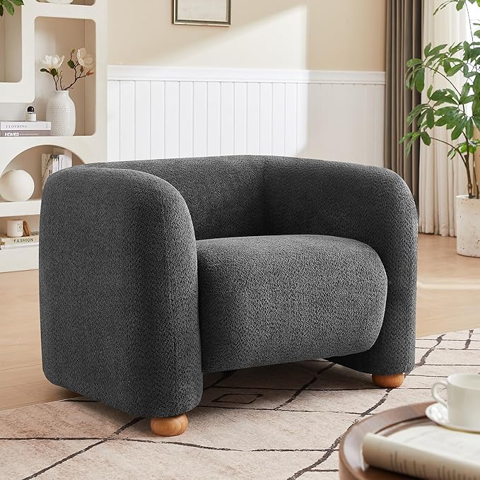 40" Modern Accent Chair Reading Chair Oversized Barrel Chairs for Living Room Bedroom Apartment .(Dark Grey)