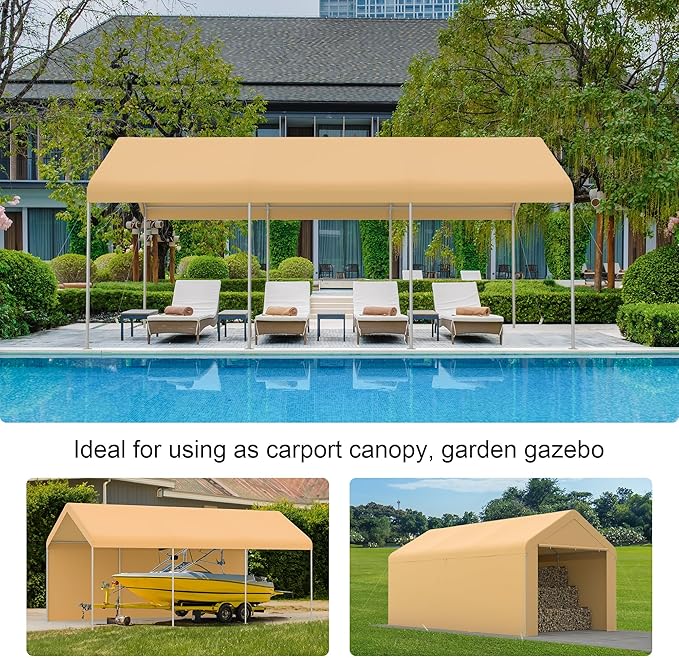 Morngardo Carport 10'x20' Heavy Duty Car Canopy Portable Garage with Removable Sidewalls & Doors for Truck Boat Car Port, Party, Storage (Yellow)