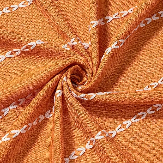 MitoVilla Boho Long Shower Curtain 72 x 78, Orange Farmhouse 78 inch Long Polyester Linen Fabric Shower Curtains with Tassel for Chic Cottagecore French Rustic Bathroom Decor