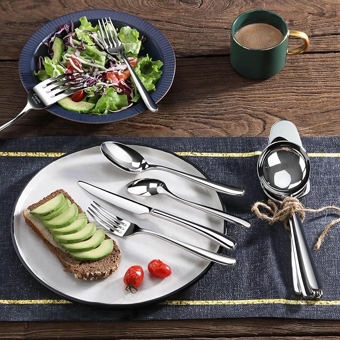 Cangshan RAIN II Flatware Set, Stainless Forged, Window Box, Metallic Finish (47-Piece)