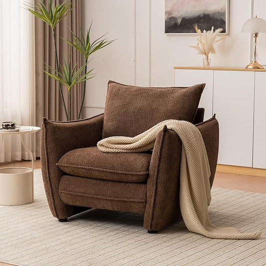 Oversized Accent Chair, Modern Single Sofa Cloud Chair with Removable Pillow, Deep Seat Comfy Armchair for Living Room Bedroom Reading Nook - Upholstered Lounge Chair (Brown)
