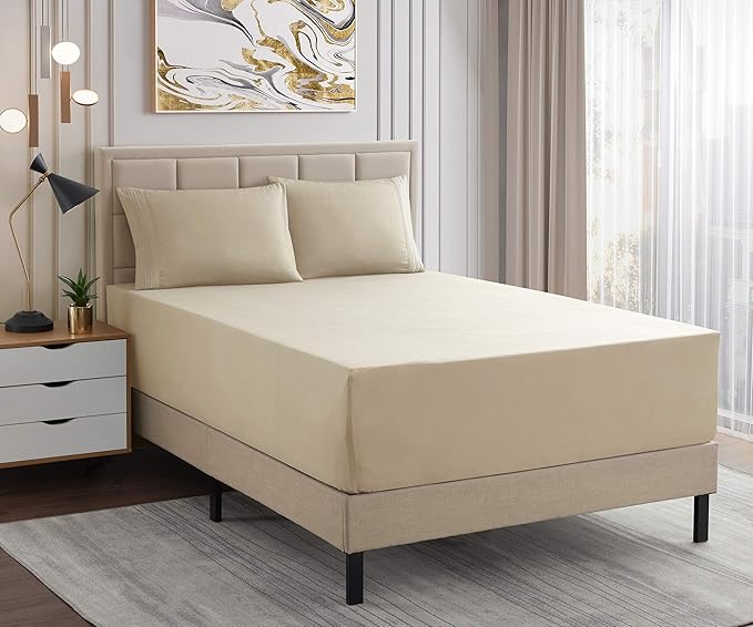 1500 Supreme Collection Extra Deep Pocket Sheets Set - Luxury Soft Bed Sheets, Wrinkle Free, Bedding, Over 40 Colors, 21 inch Extra Deep Pocket, Extra Deep - Cal King, Beige