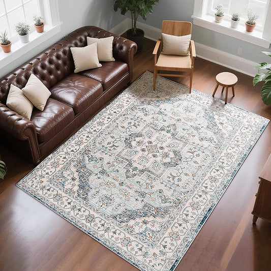 8x10 Area Rug for Living Room, Modern Washable Rug Non Slip Low Pile Large Area Rugs for Living Room, Bedroom, Farmhouse, Dining Room,Blue