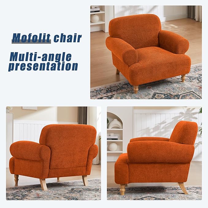 41.75" Oversized Modern Accent Chair w/Chenille Fabric,Wide& Round Arm, Single Sofa Chair for Bedroom,Living Room,Apartment,Study Room (1, Orange)