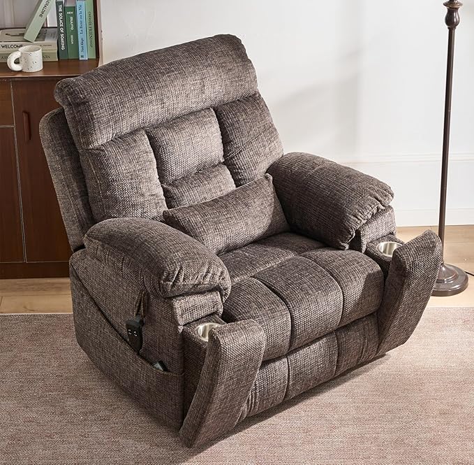 Power Lift Recliner Chair for Elderly, Oversized Lift Chair with Heat and Massage, 26in Extra Wide Recliner Chair for Big Man 400lbs, Hidden Cup Holder Lay Flat Recliner Chairs for Sleeping, Charcoal