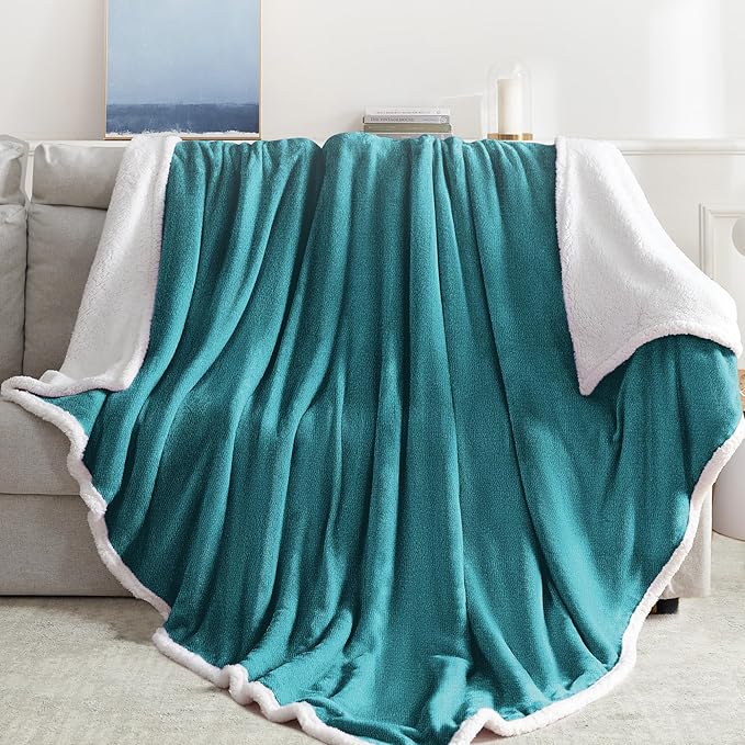 BEAUTEX Sherpa Fleece Throw Blankets, Soft Fluffy Flannel Plush Blanket and Throw, Fuzzy Cozy Cuddle Blankets for Couch Bed Sofa Adults (50" x 60", Harbor Blue)
