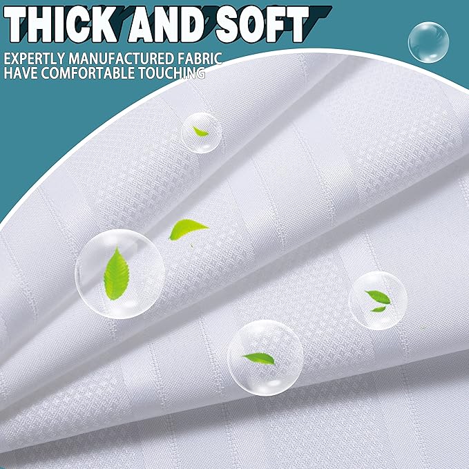 Extra Long No Hook Waffle Weave Shower Curtain with Snap in Liner Set, Hotel Luxury White Shower Curtains for Bathroom with See Through Top Window, Waterproof, Washable 71W x 84H Stripe