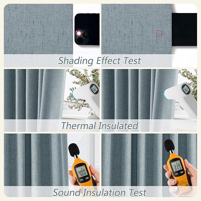 Guken Dark Blue Blackout Curtains 63 Inch Length 2 Panels Set for Living Room Bedroom Back Tab Thermal Insulated 100% Black Out Linen Drapes Room Darkening Window Curtains 63 Inches Long Dark Blue