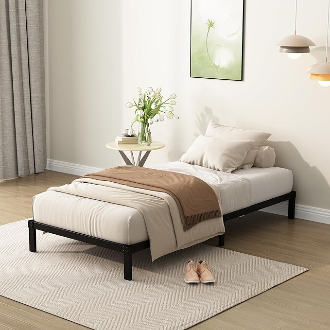 9 Inch Twin Bed Frames Heavy Duty Low Profile Metal Platform No Box Spring Needed Mattress Foundation, Easy to Assembly, Noise Free, Black