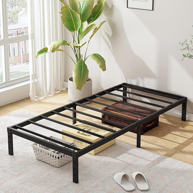 12 Inch Twin XL Size Bed Frames, Heavy Duty Metal Bed Frame Twin XL, No Box Spring Needed, Easy Assembly, Noise-Free, Black